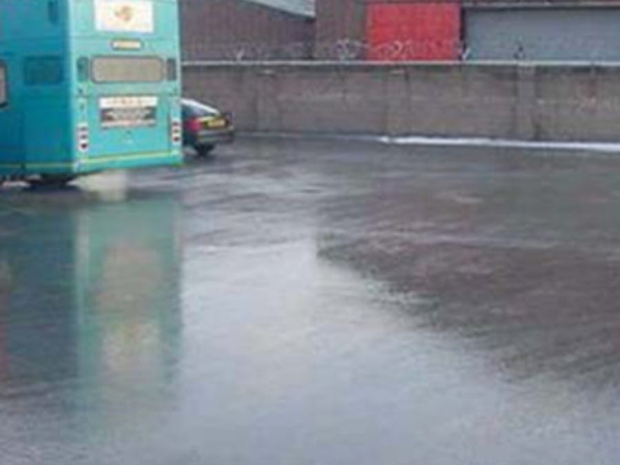 A double decker standing on the finished surface